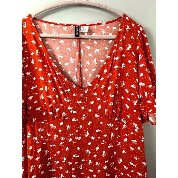 Y2K Red Floral Babydoll Mini Dress L Cottagecore Coquette Soft Girl Romantic - Picture 2 of 12